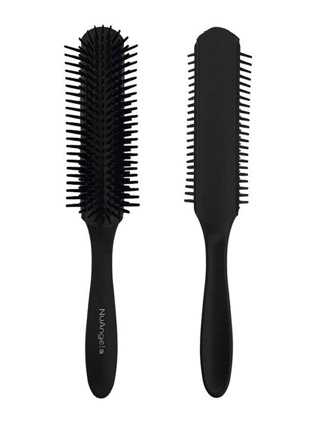 NuAngela Cushion 9 Row Nylon Bristle Brush For Curly Hair, Easy Clean Styling Hairbrush Combs For Detangling Shaping Smoothing Blow-Drying Separating,Defining Curls For Wet, Long, Frizzy, Thick Hair - Image 1